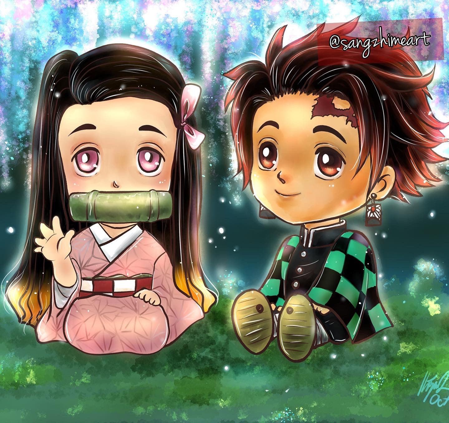 tanjiro and nezuko chibi render by Rivayno on DeviantArt