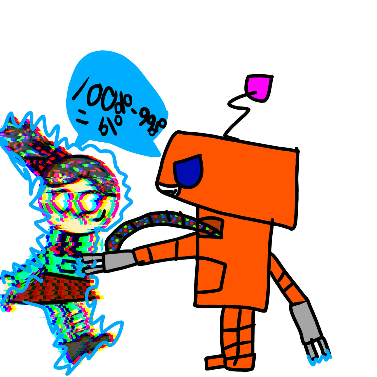 The one cute glitch got shock by the mean robot by earthbluewolf on  DeviantArt