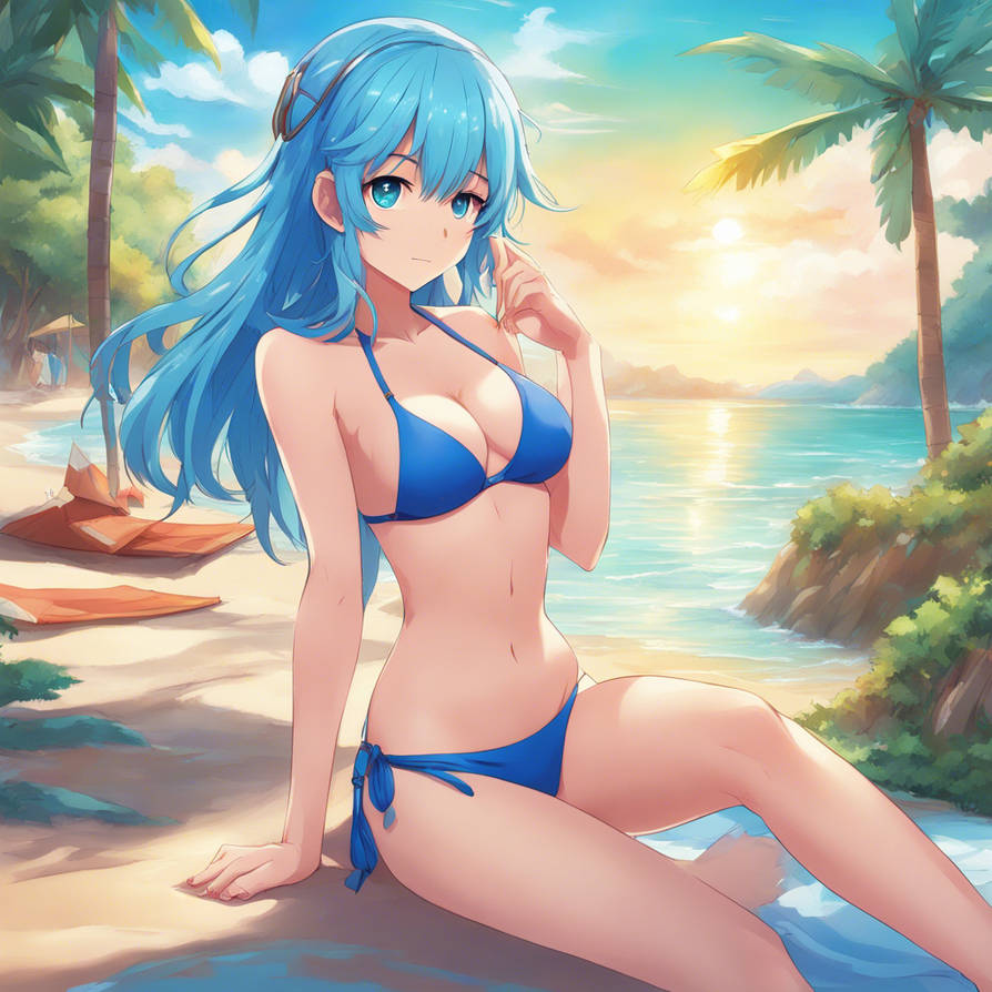 Blue hair bikini girl