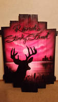 Airbrushed deer stand sign on wood boards