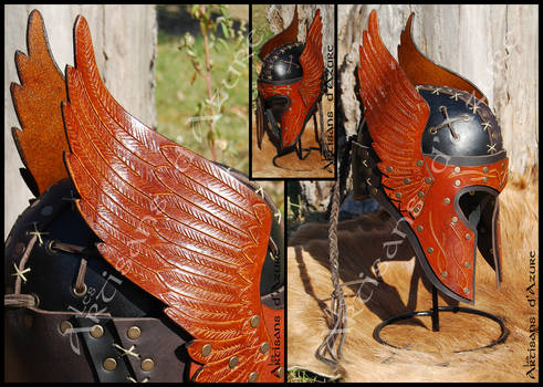 Engraved Wings Leather Helmet