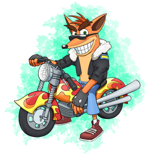 Crash Bandicoot on a motorcycle