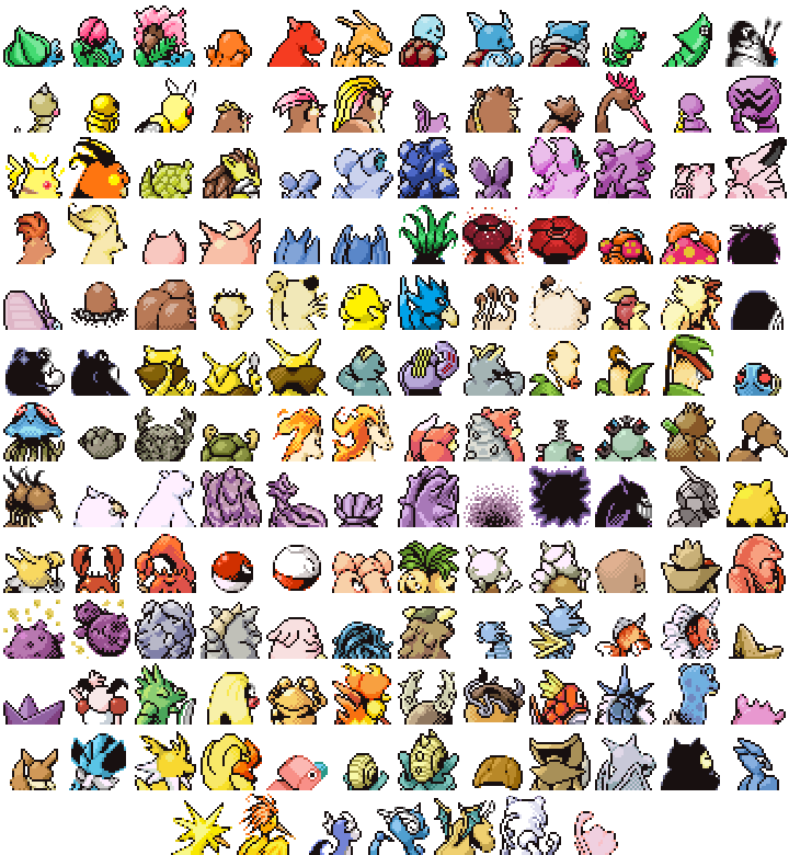 various pokemon red/blue sprite drawings by infinitebrians on