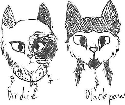 Birdie and Blackpaw - Pen Sketch