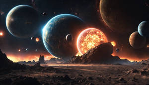 Black Deep Space Stars And Planets Sky Sci Fi 085