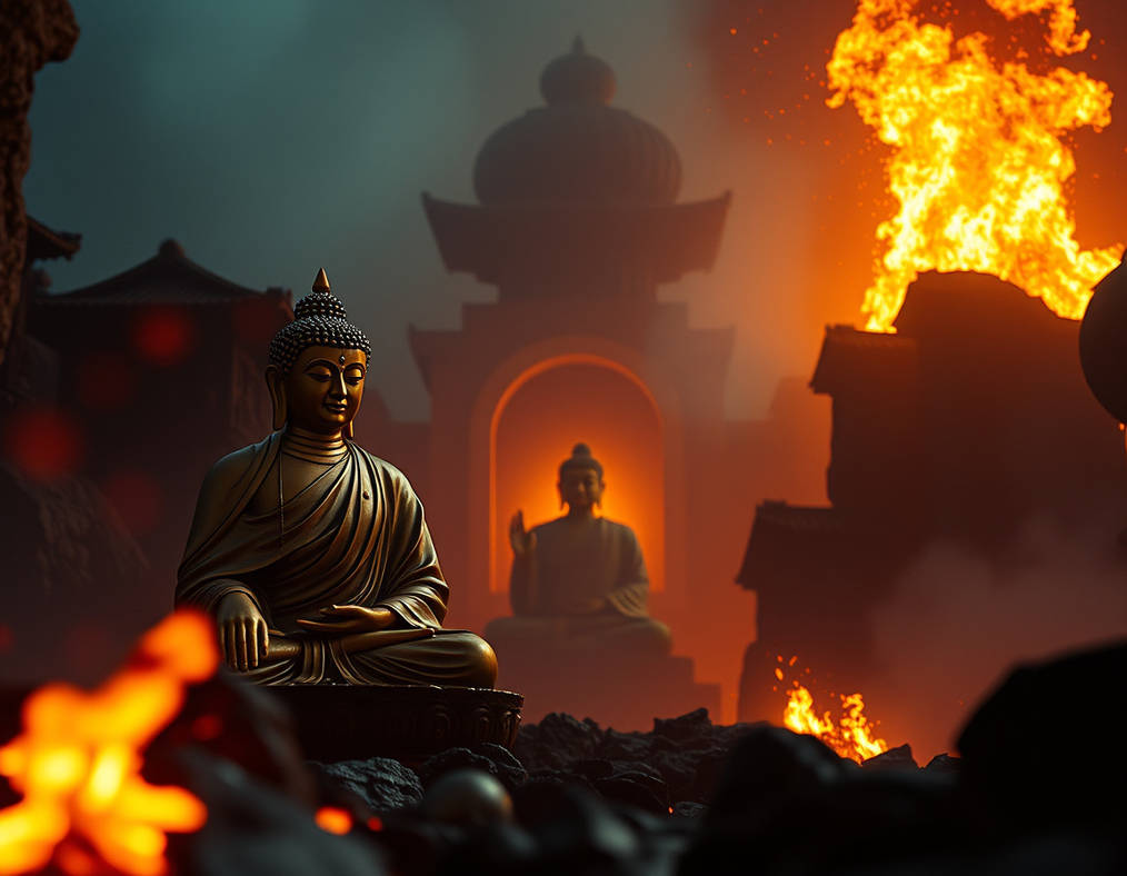 Shakyamuni and Taho Buddha Praying in Avichi Hades