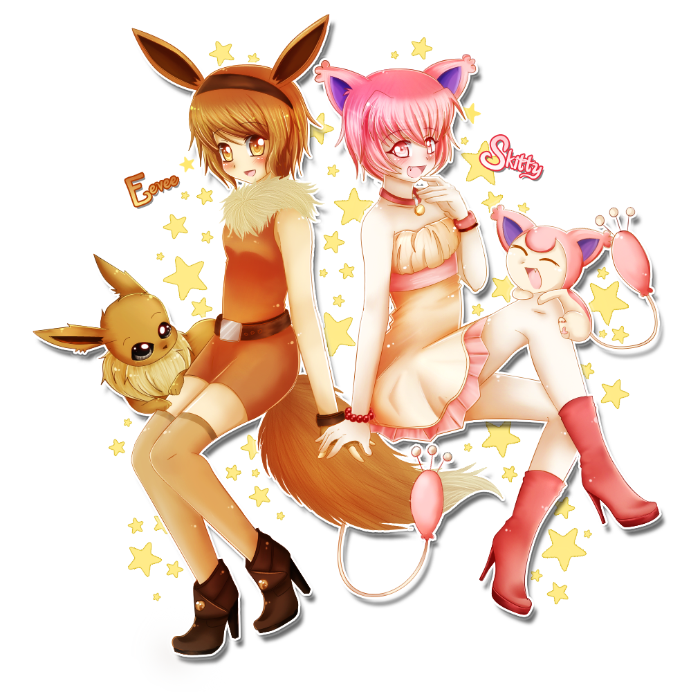 Gijinka Eevee and Skitty