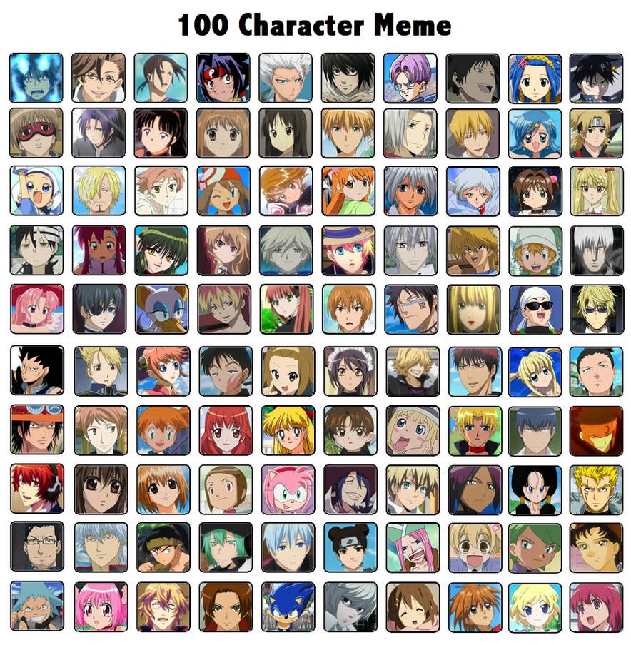100 Anime Character Meme by Bunnyie on DeviantArt