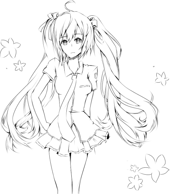 miku hatsune line art by Kimmiku on DeviantArt