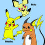 Pichu, Pikachu, and Raichu