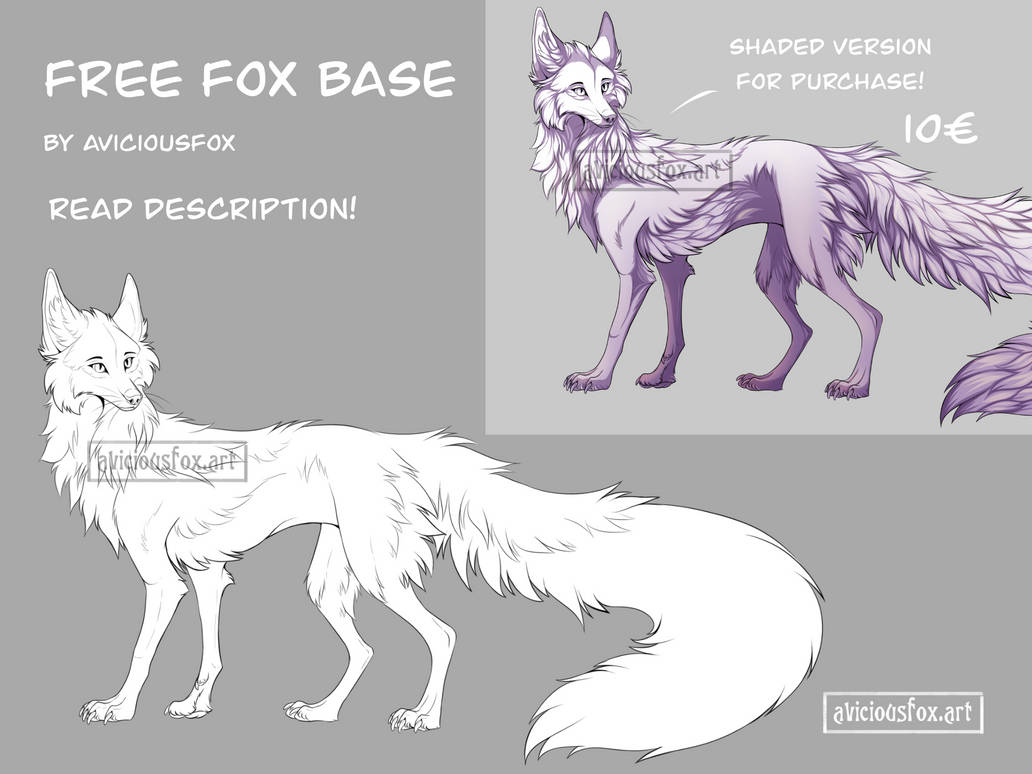 Free Fox Base - Shaded version for purchase by AviciousFox on DeviantArt