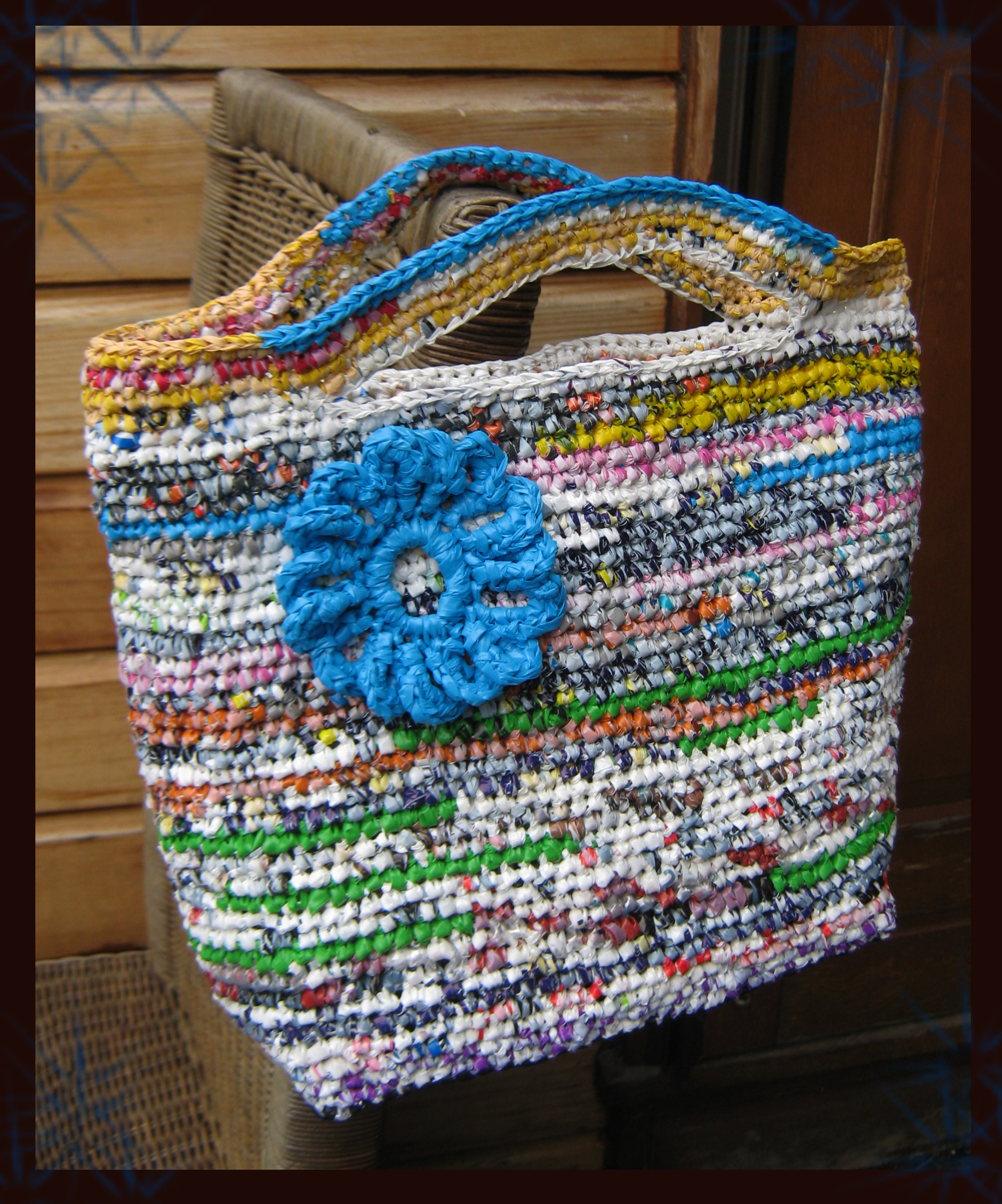 crochet plastic hand bag