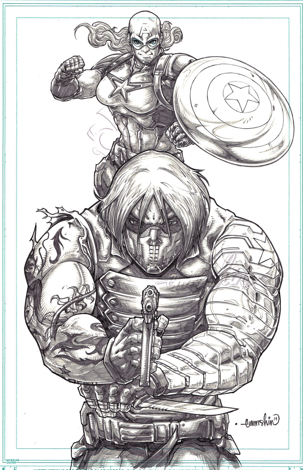 Winter Soldier v Captain America (pencils)