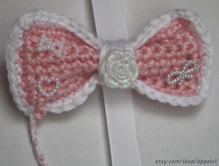 Sweet PINK classy cute Small Crochet Bow