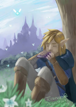 Link playing ocarina BOTW