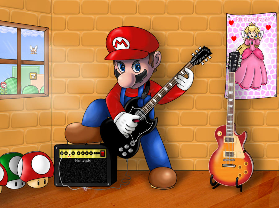 Super mario песня. Марио на гитаре. Марио гитарист. Марио водопроводчик. Марио с вантузом.