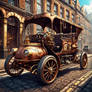Steampunk Automobile parked on London street 4