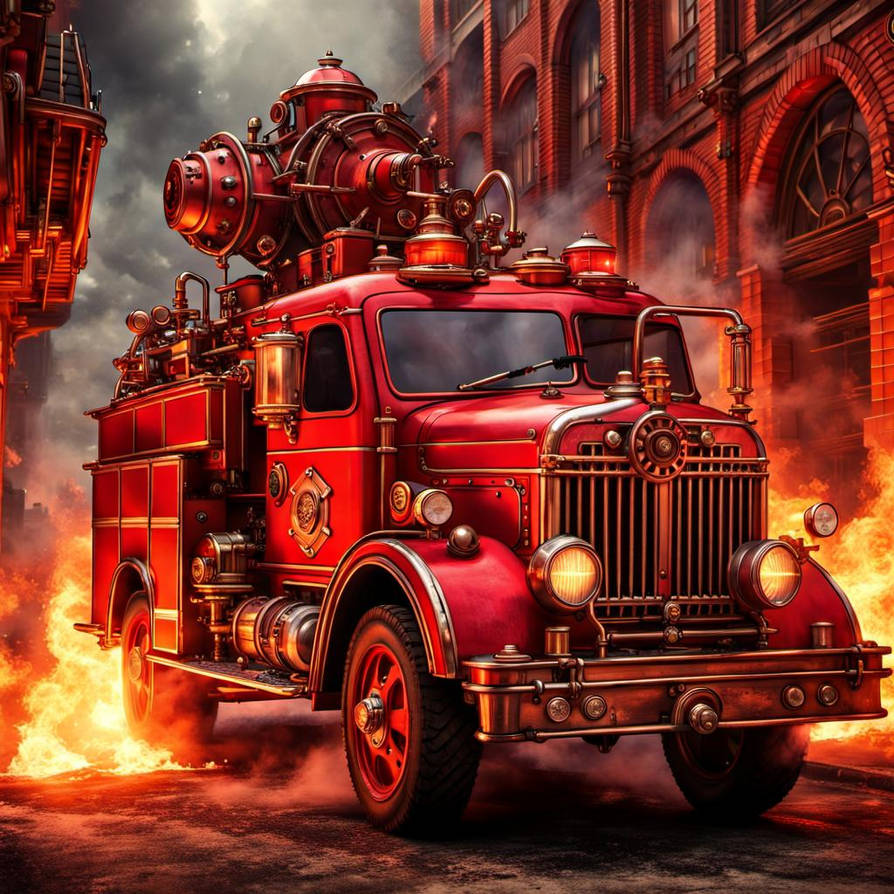 #Red Steampunk fire engine 4 by LordSopping1884 on DeviantArt