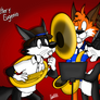 Un dueto de tuba y saxofon