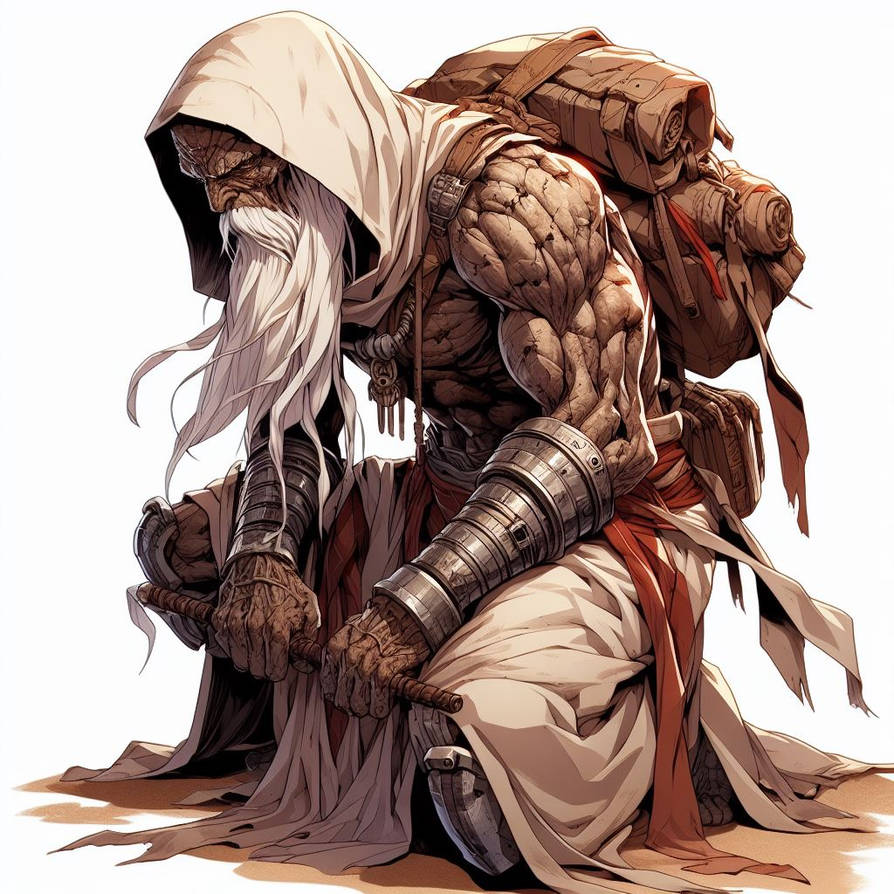 Artistic depiction of an ancient hermit symbolizing timeless wisdom and solitude