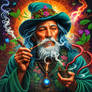 Old man smoking a magic pipe 