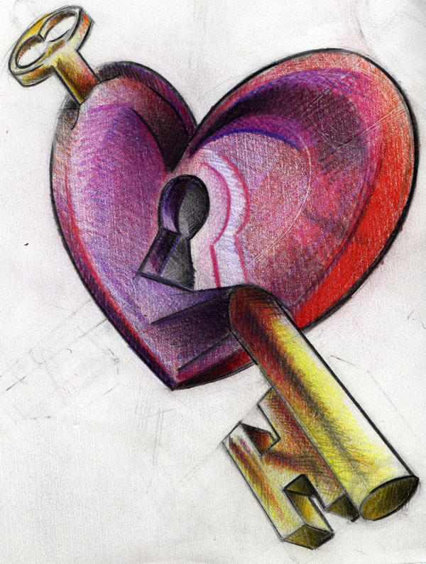 key heart tattoo flash