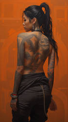 ZF Puhi a full back tattooed asian woman with long