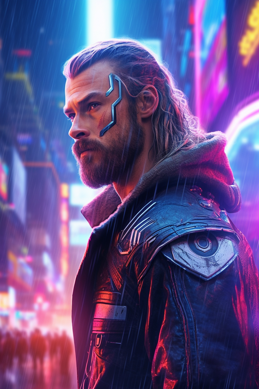 ZF Puhi Thor in the style of Cyberpunk 2077 magent by ZFPuhi on