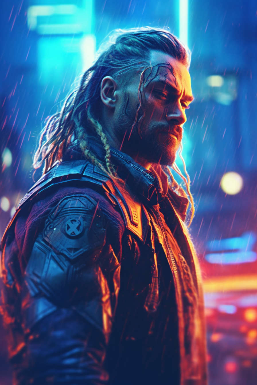 ZF Puhi Thor in the style of Cyberpunk 2077 magent by ZFPuhi on