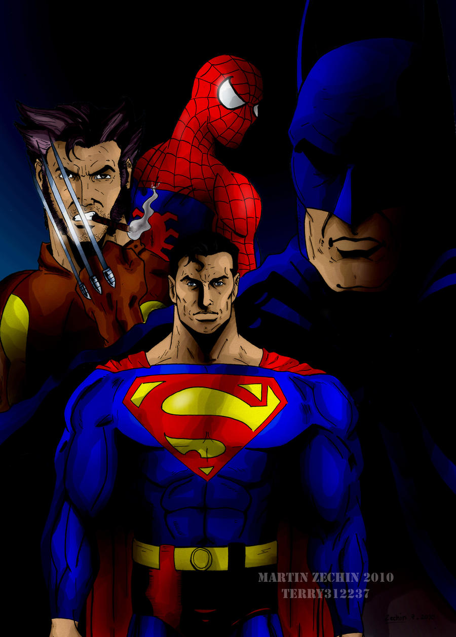 Batman,Superman,Spiderman and Wolverine by terry312237 on DeviantArt
