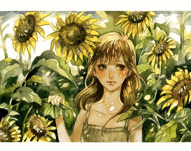 Girl and Sunflowers