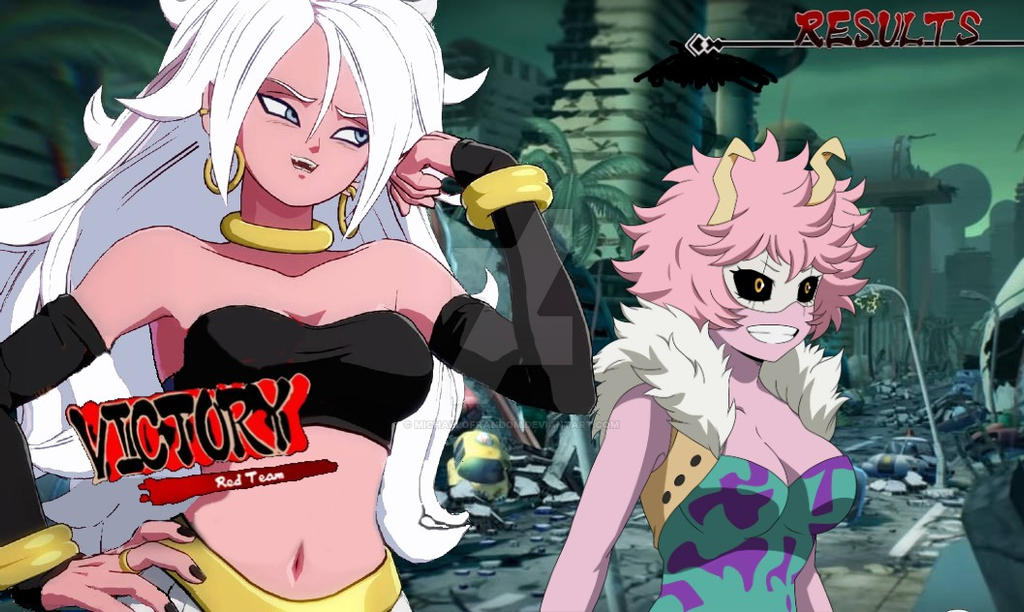 Android 21 (Good) fights alongside Mina Ashido