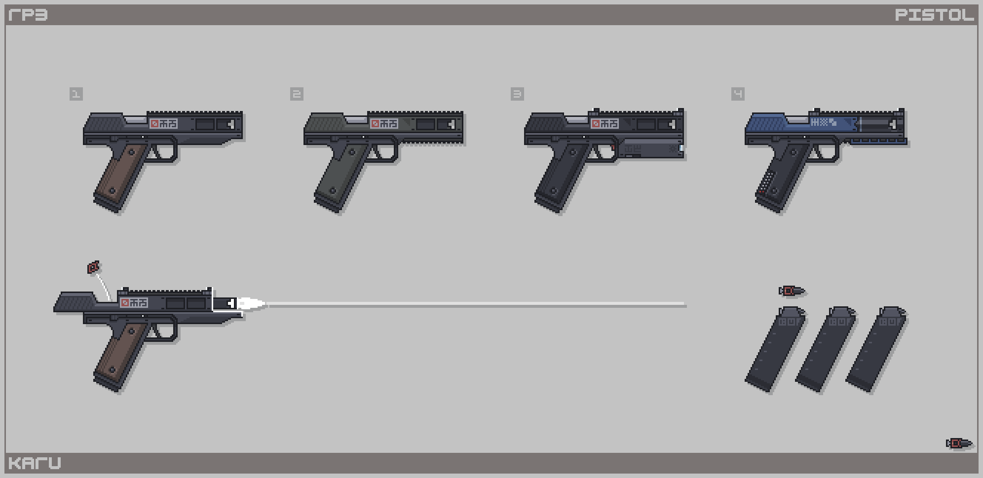 Pixel Art Gun - Karu RP3 Pistol - Variants by AsarraDraws on DeviantArt