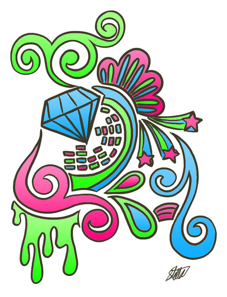 Blue Green Pink Doodle