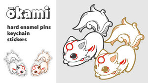 Okami kickstarter hard enamel pins and keychain