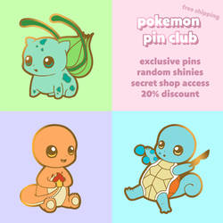 Pokemon Pin Club - Bulbasaur, Charmander, Squirtle