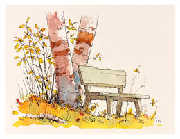 Bench in front of trees