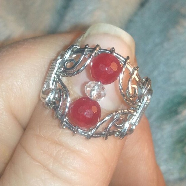 Ruby and Swarovski Crystal Filigree Ring Stainless