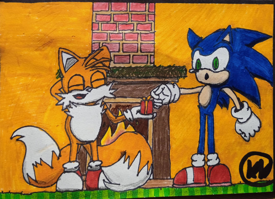 Tails giving Sonic a gift(very very late request) by Majin17 on DeviantArt