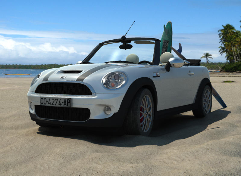 Mini Cooper on beach