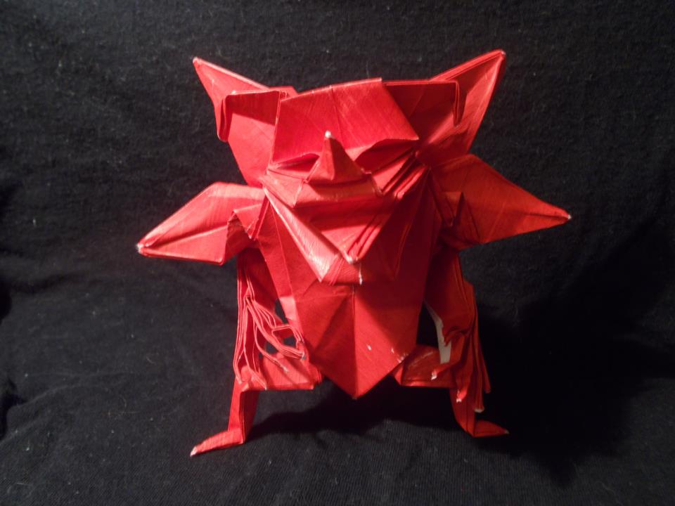 Origami devil created by Jun Maekawa. Folded by me