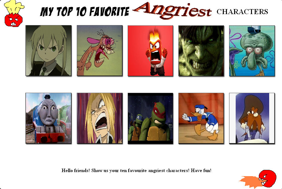 My top 10 favorite angriest characters by NTSEFAN on DeviantArt