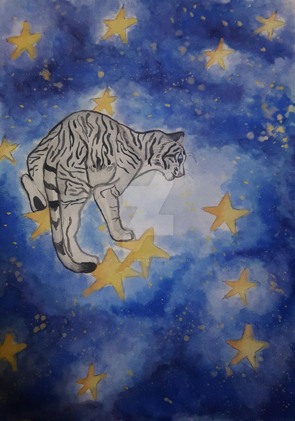 Tiger walking amongst stars