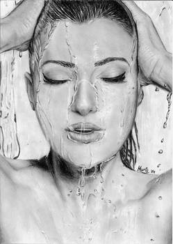 Beautiful woman under shower portrait drawing