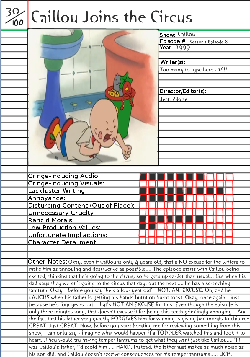 Caillou Joins the Circus Notepage