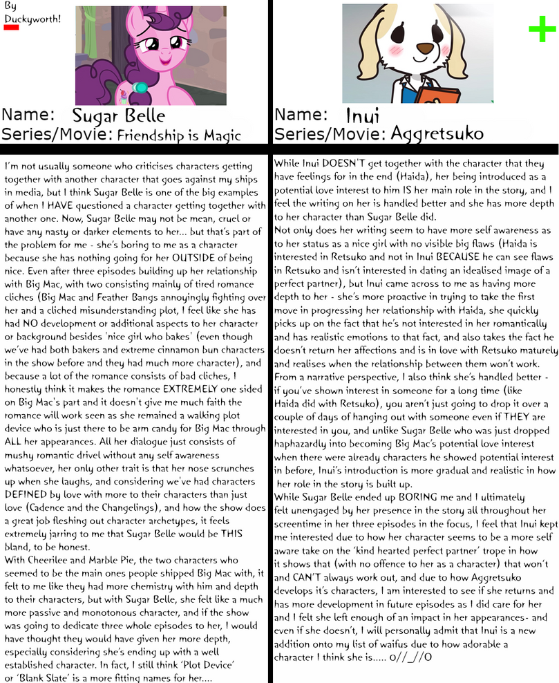 Character Comparison Meme - Sweet Love Interests 1 by Duckyworth on ...