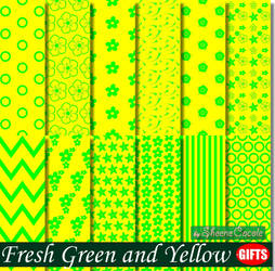 Fresh Green and Yellow Floral garden digital paper