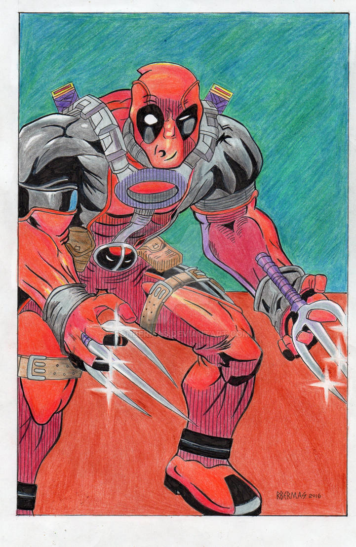 deadpool,,,done in colored pencils and pen... by ronbermas on DeviantArt