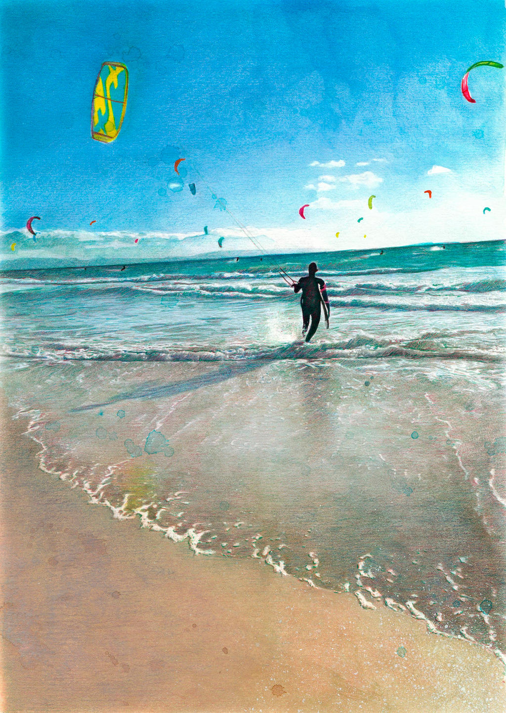 Man kitesurfing portrait drawing