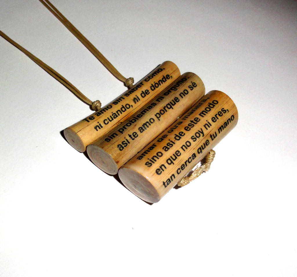 Pablo Neruda love song - Three Wood Twigs Pendant